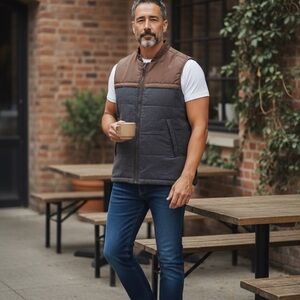 Tommy Bahama Layering Vest-Two Toned-Zip Front-Plaid Lining-Size Large